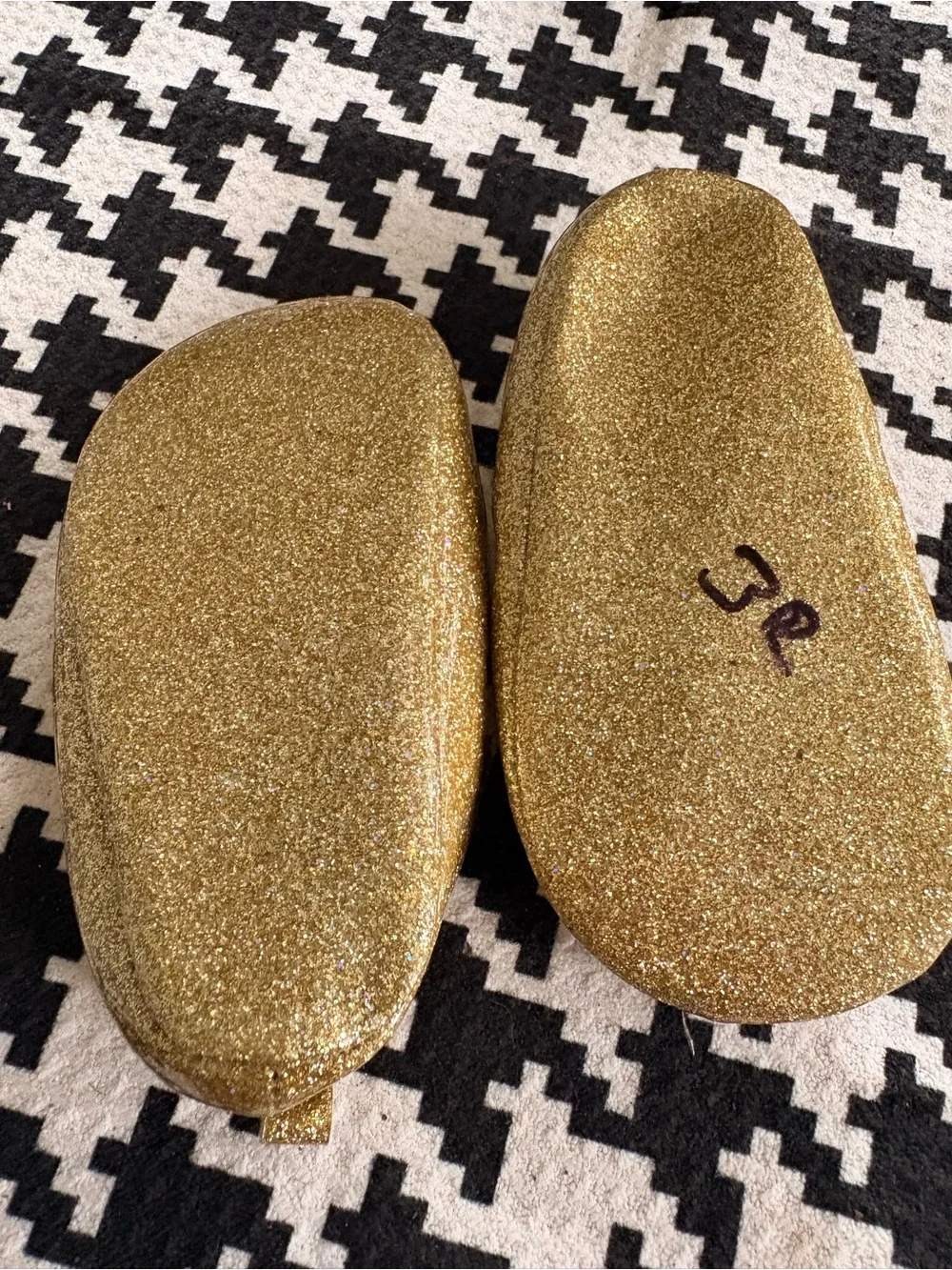 Girls Gold Glitter Mary Jane Dress Shoes with White Flower